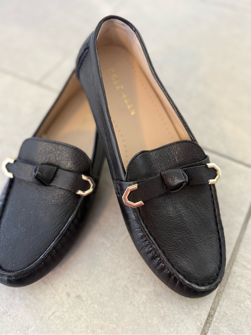 Cole Haan Black Leather Women's Loafers with Gold Accent 7